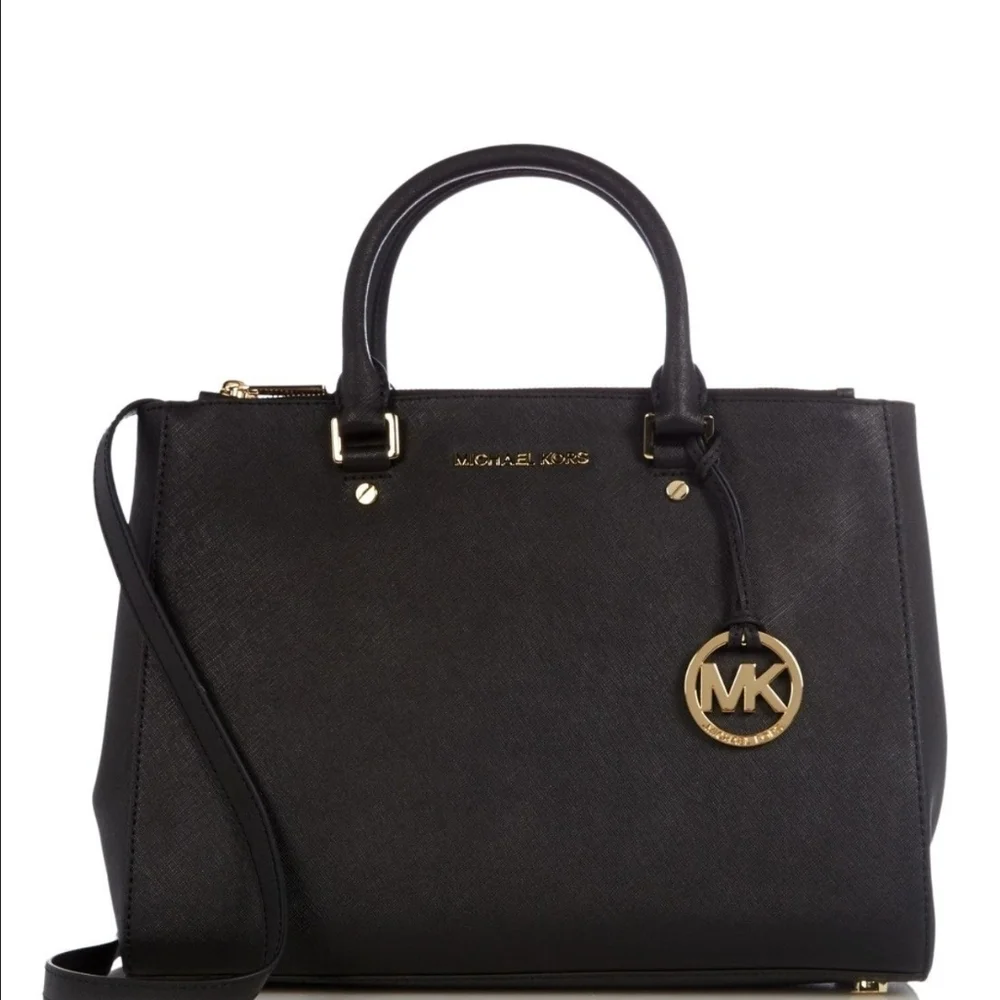 Michael Kors Black Leather Tote with Gold Accents (Size 13